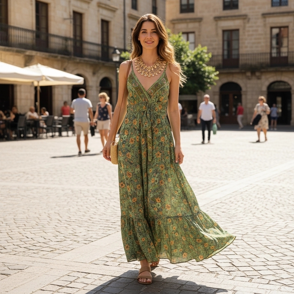 Green Ruched Smocked Halter Maxi Dress